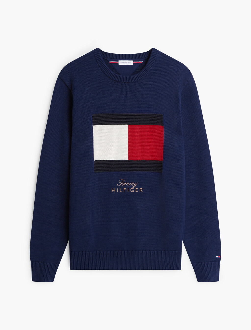 Intarsia Flag Crew Neck Jumper, Carbon Navy, hi-res