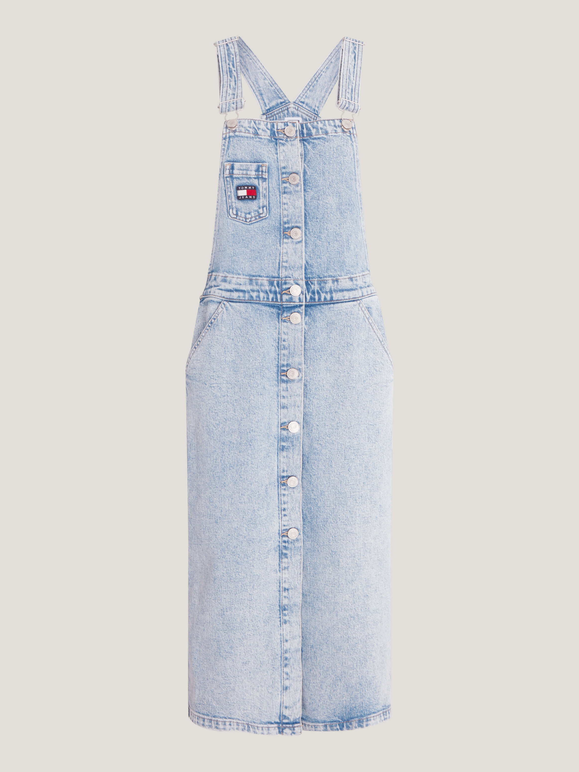 Denim dungaree midi dress shop