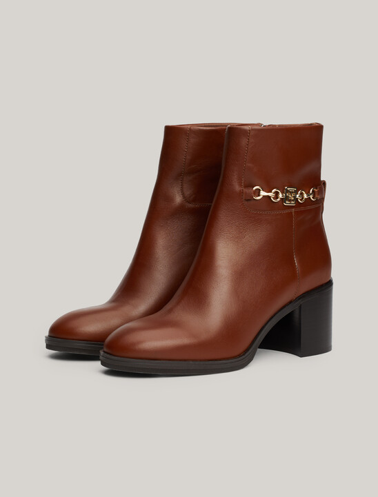 Leather Chain Hardware Block Heel Boots