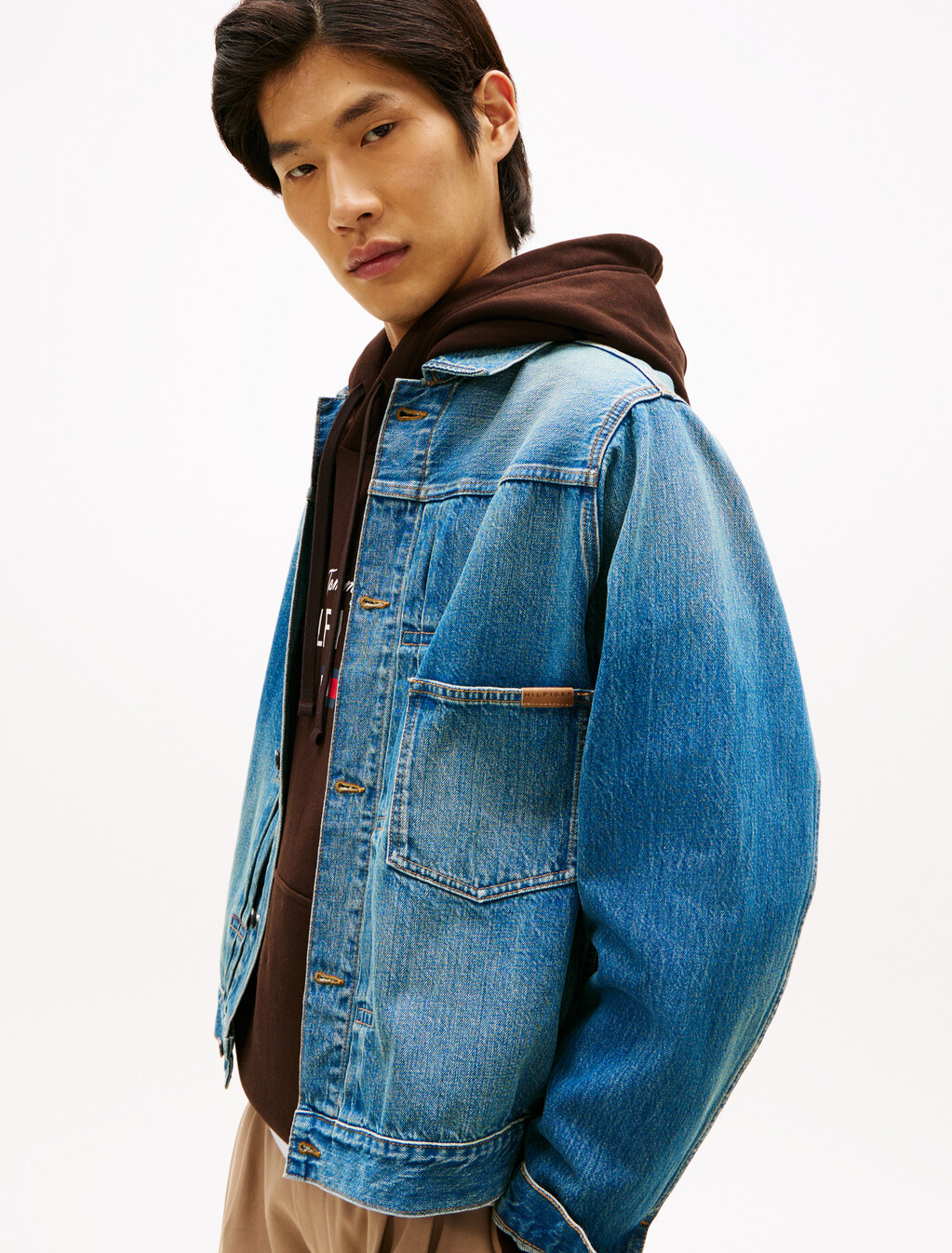 抽繩後背卡車司機牛仔外套, Mario Blue, hi-res