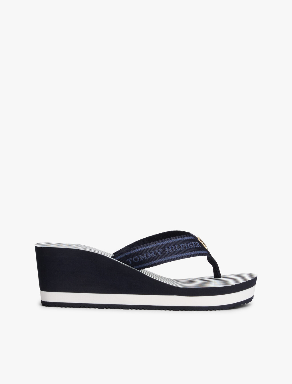 Stripe Logo Webbing Wedge Flip-Flops, Space Blue, hi-res