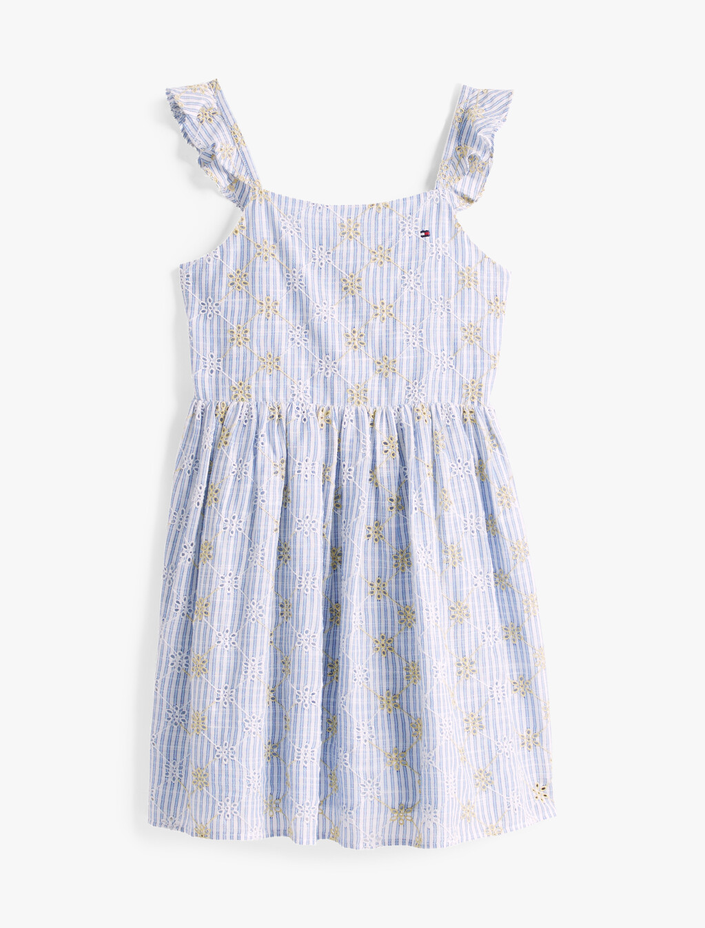Stripe Broderie Anglaise Sleeveless Dress, Breezy Blue Aop, hi-res