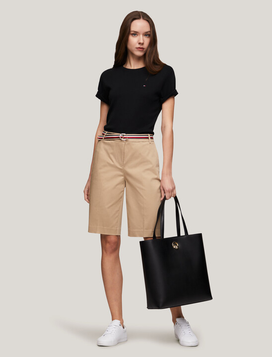 Flag Embroidery Ribbed Slim T-Shirt