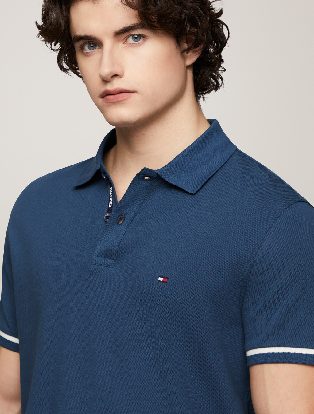 Logo Placket Stripe Cuff Polo, Aegean Sea, hi-res