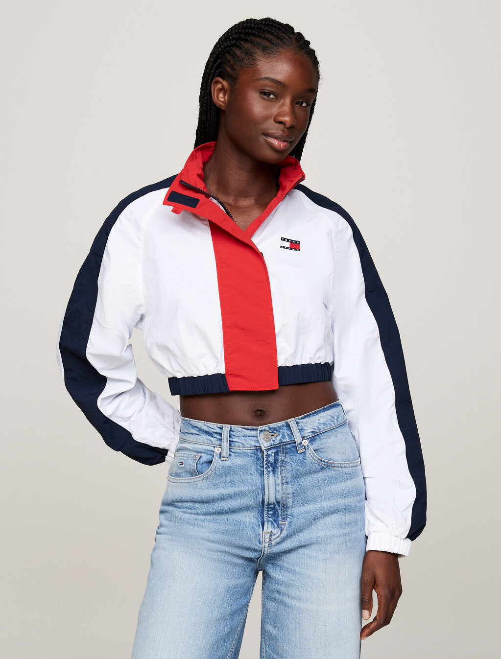 Colour-Blocked Cropped Windbreaker Jacket, White / Multi, hi-res