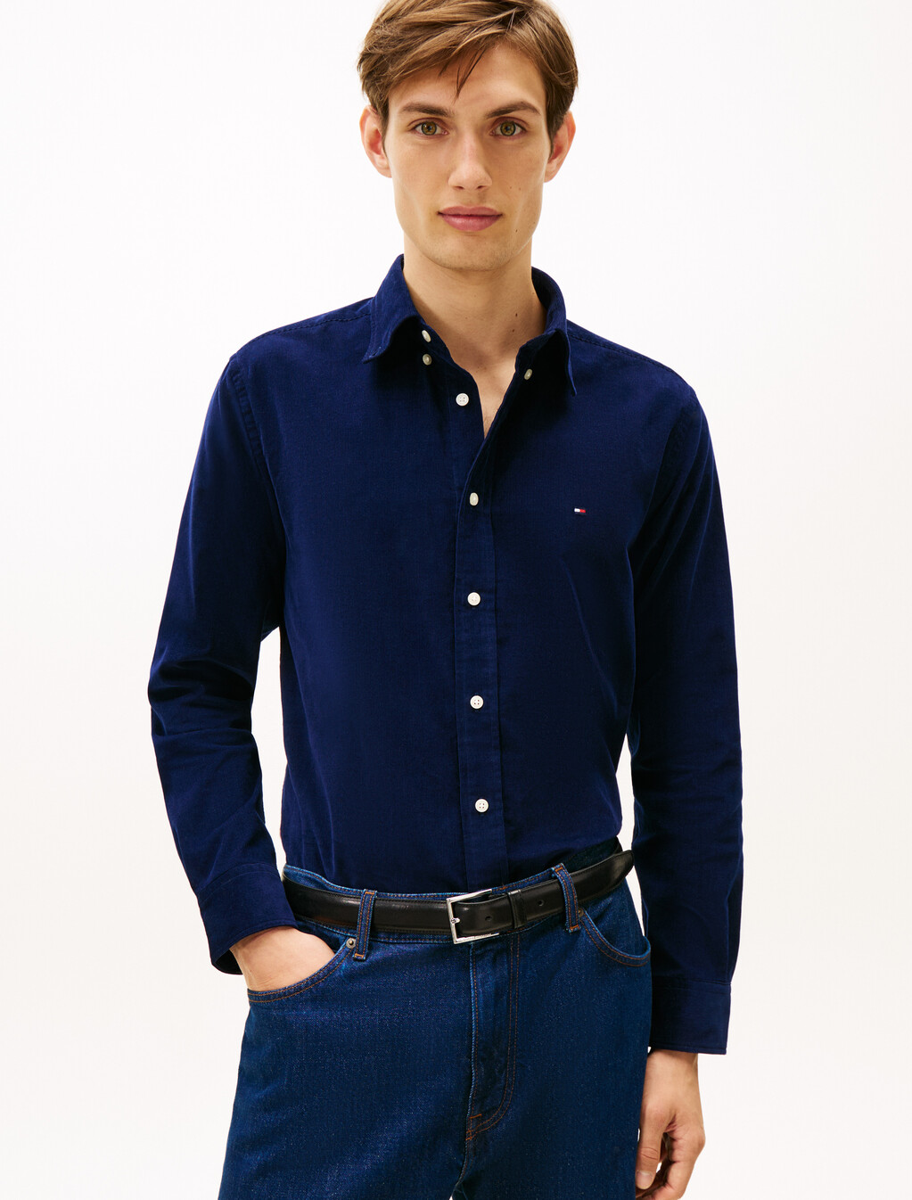 Asia Fit Solid Corduroy Shirt, Imperial Navy, hi-res