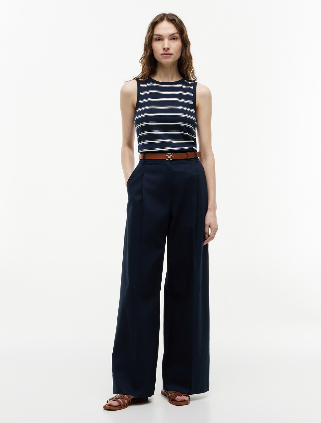 Stripe Slim Crew Neck Tank Top, Multi Stp Dark Night Navy / Ecru, hi-res